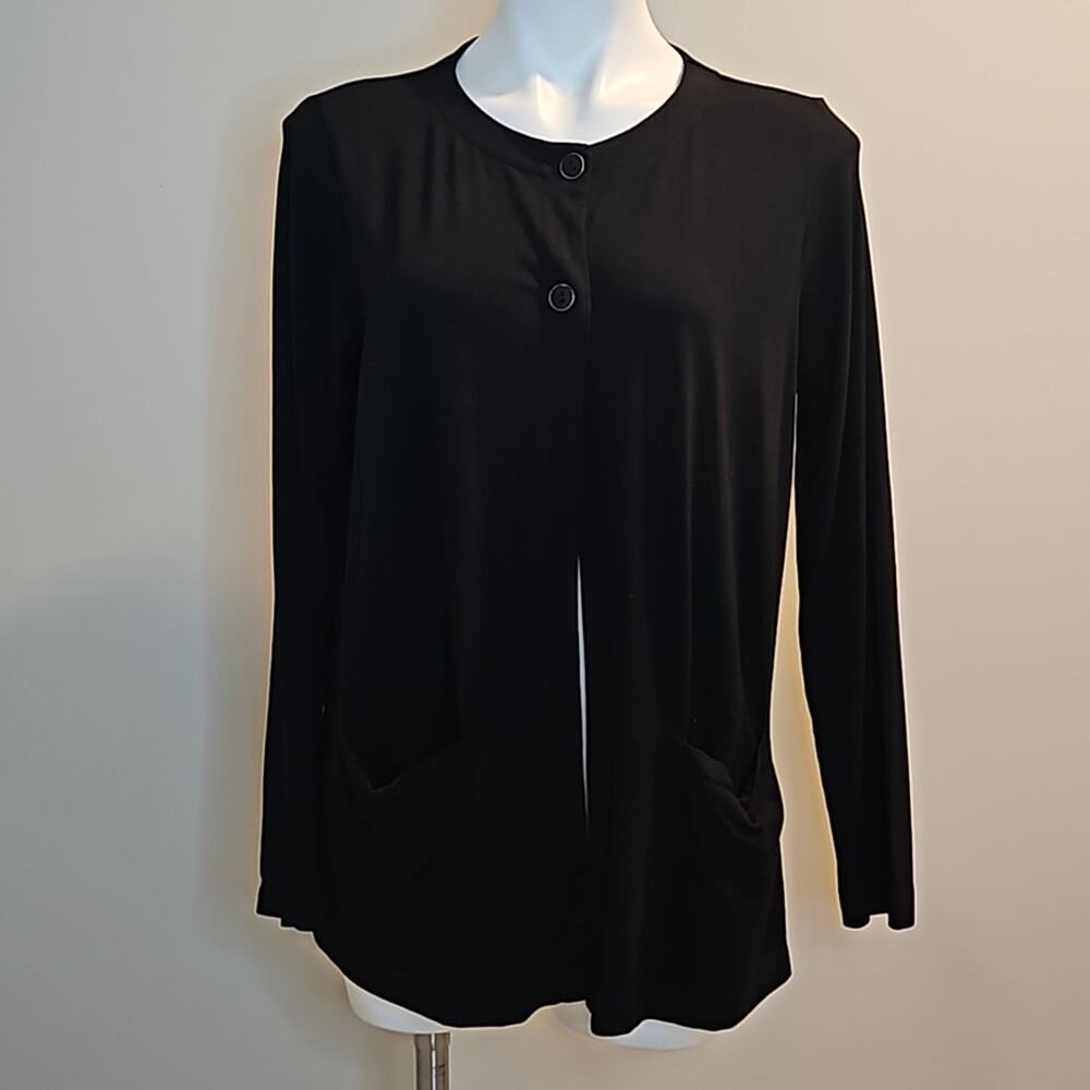 J. Jill Wearever Collection Black Cardigan Knit Sweater Women's Small 2-Button